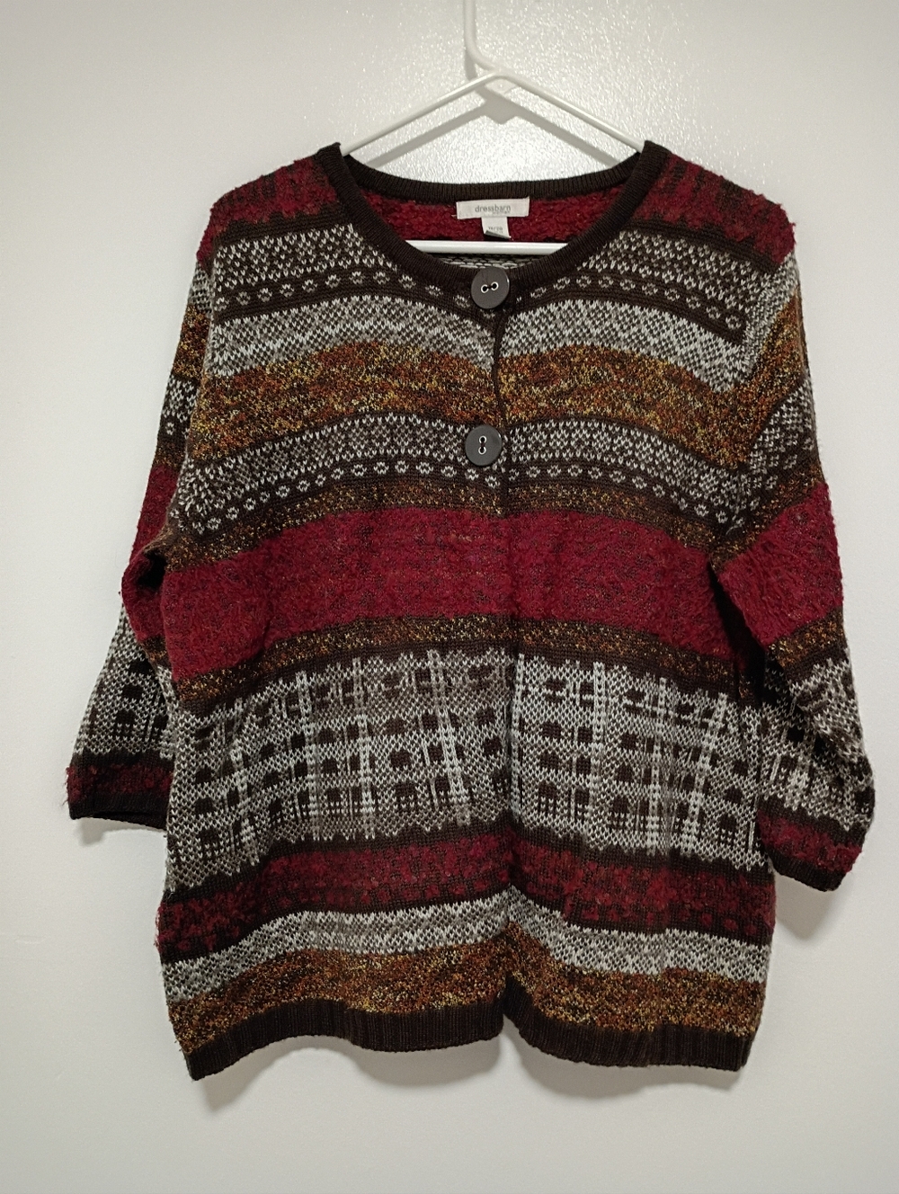 Dressbarn Womens Size 18/20 2 Buttoned Front 3/4 Sleeve 34% Wool Sweater